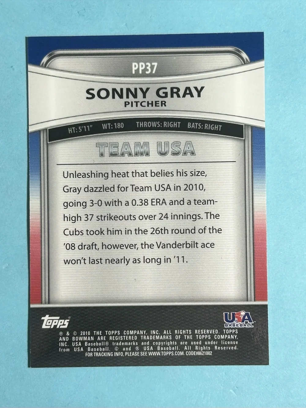 2010 Bowman Platinum Prospects - SONNY GRAY (RC) Colleggiate National Team. #PP3